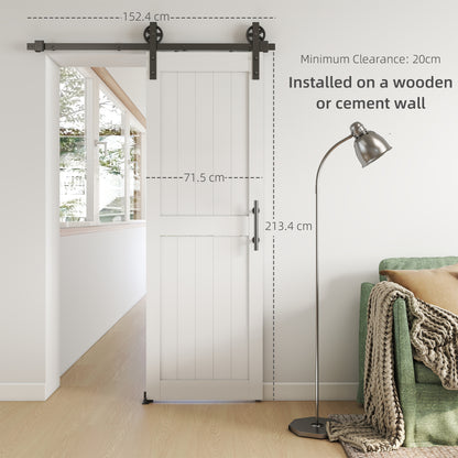 152.4cm Sliding Barn Door Kit, Sliding Door with Track, Hardware, Upgraded Rollers and Floor Guide, Industrial Handle, Water-Proof PVC Surface, White