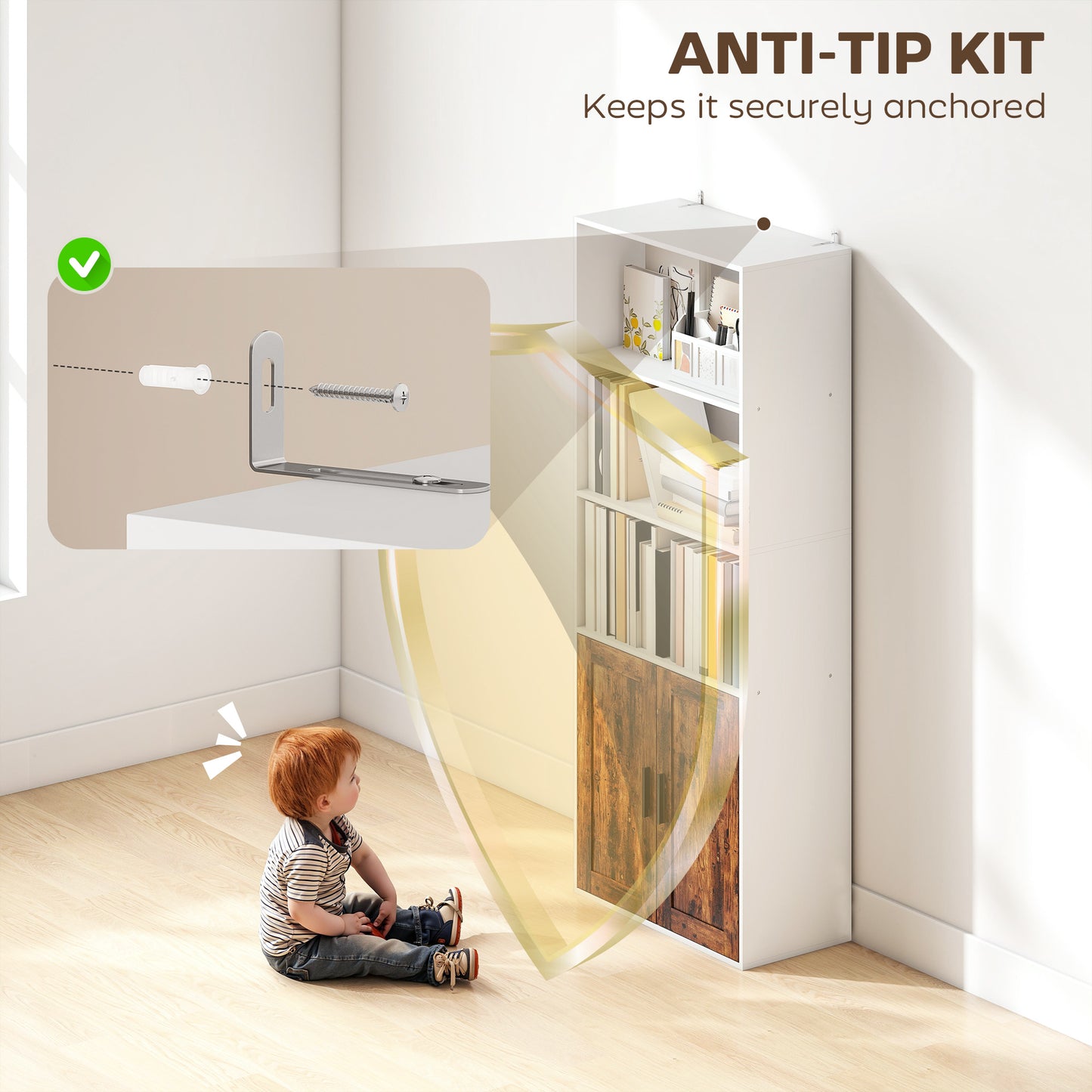 5-Tier Bookcase, Tall Bookshelf with Adjustable Shelf, Rustic Brown