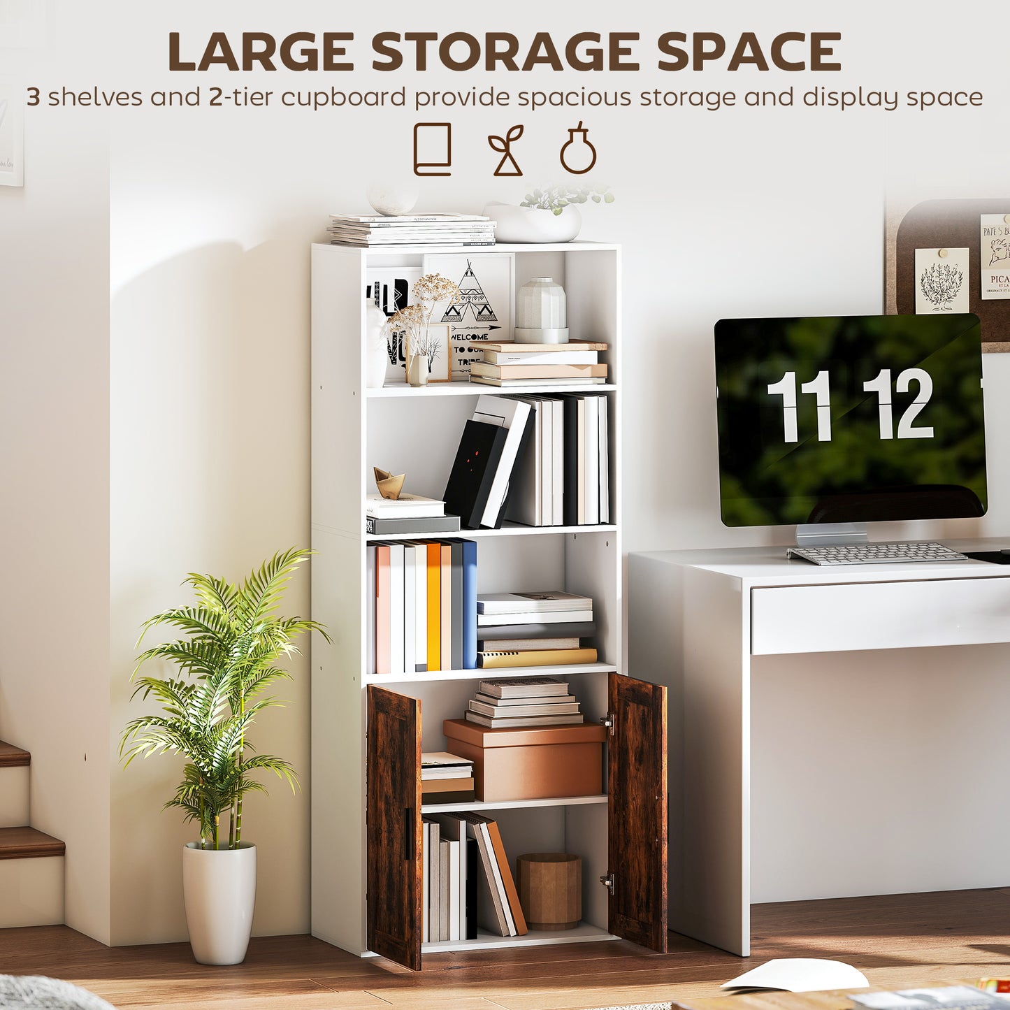 5-Tier Bookcase, Tall Bookshelf with Adjustable Shelf, Rustic Brown