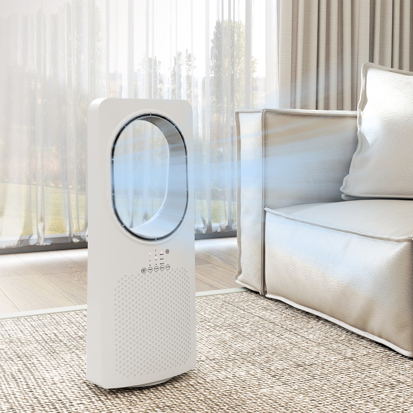 Bladeless Tower Fan with Oscillating, 3 Speeds, 3 Modes, 15H Timer