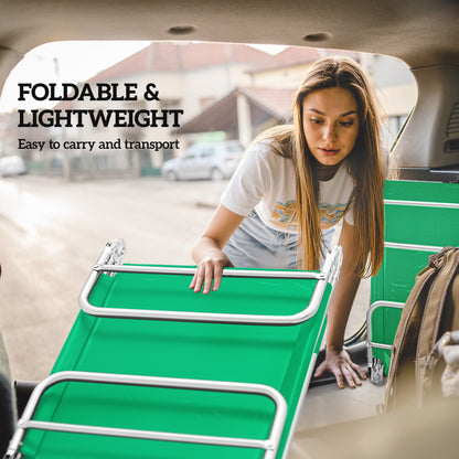 2 Pieces Sun Loungers Foldable Reclining Chair, Dark Green