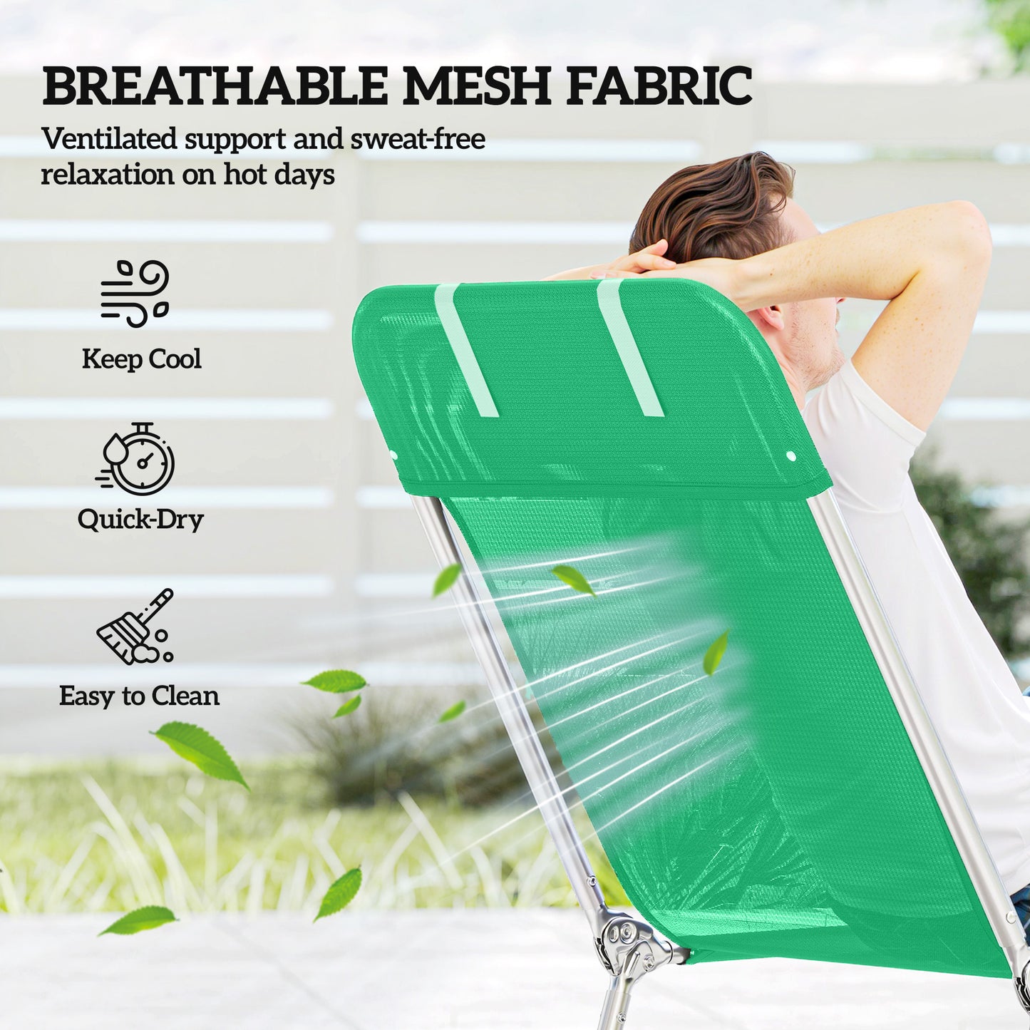 2 Pieces Sun Loungers Foldable Reclining Chair, Dark Green