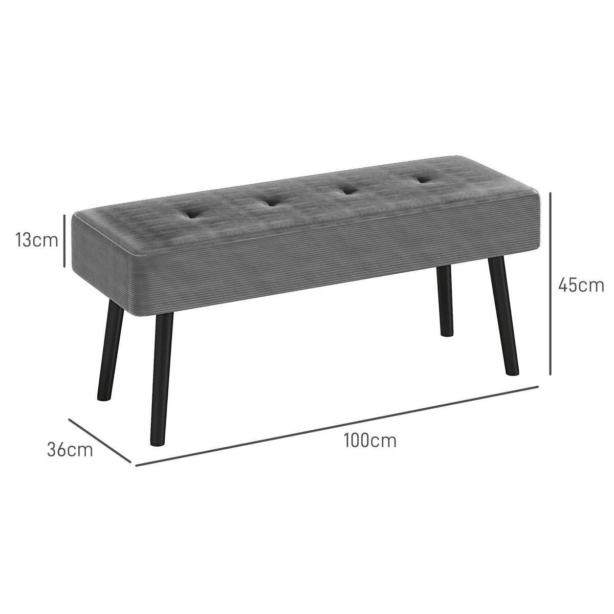 End of Bed Bench with Thick Padding and Steel Legs for Entryway, Grey