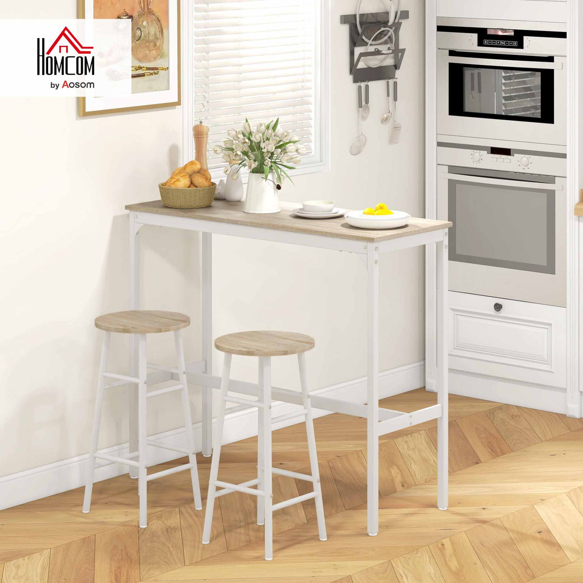 3 Piece Bar Set, Industrial Kitchen and Chair Set Oak