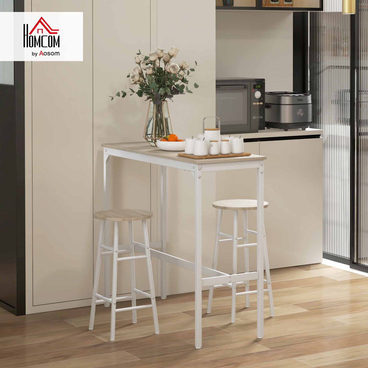 3 Piece Bar Set, Industrial Kitchen and Chair Set Oak