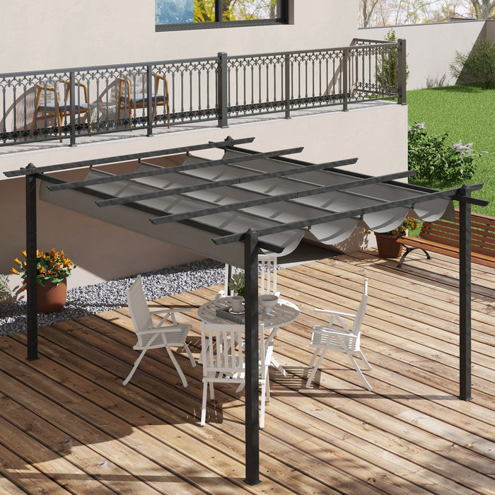 4 x 3(m) Aluminium Pergola with Retractable Roof, Garden Gazebo Canopy Shelter for Outdoor, Patio, Grey