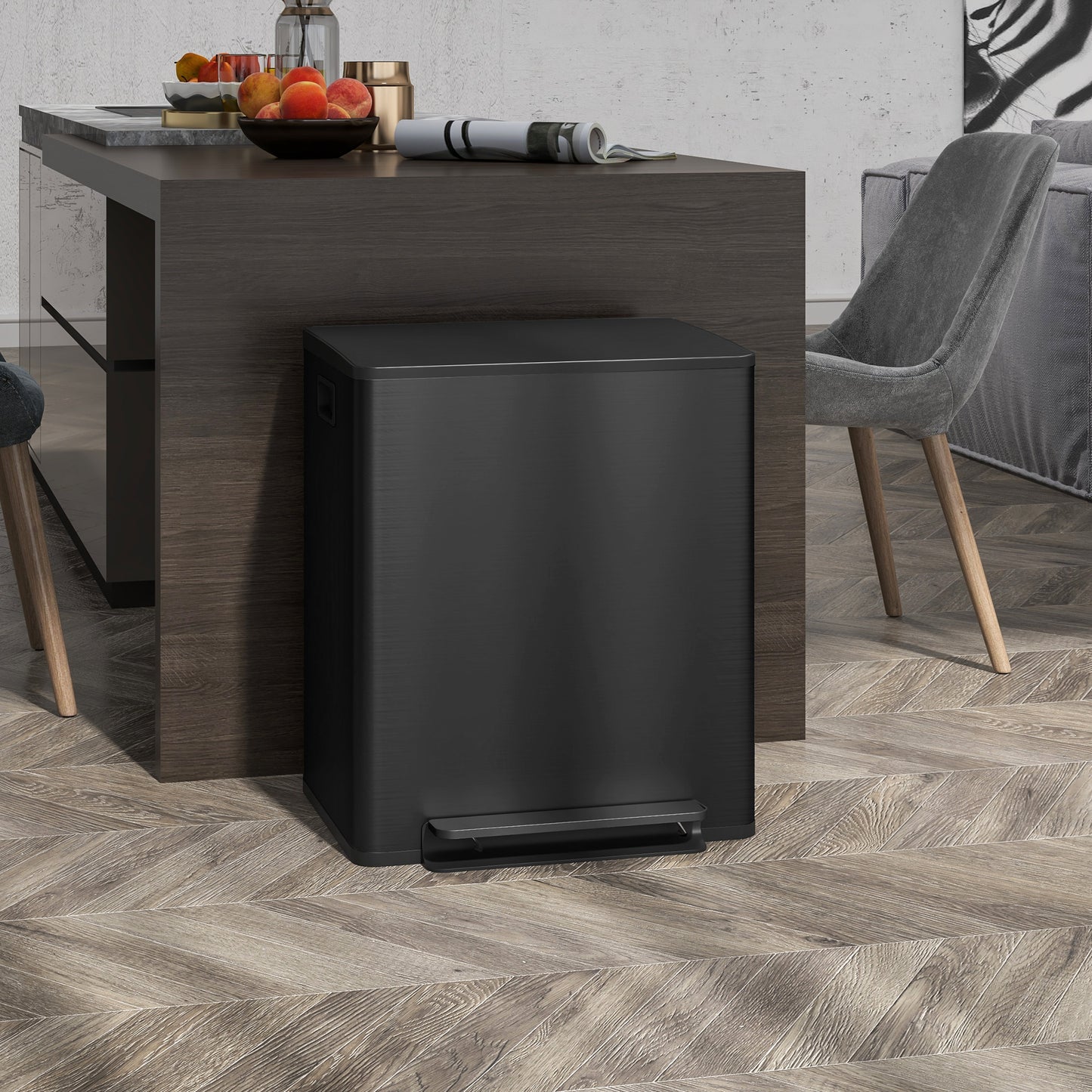 2 x 25L Double Kitchen Bin, Pedal Bin with Soft-Close Lid, Black