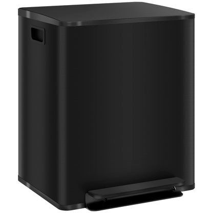 2 x 25L Double Kitchen Bin, Pedal Bin with Soft-Close Lid, Black