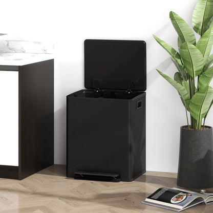 2 x 25L Double Kitchen Bin, Pedal Bin with Soft-Close Lid, Black