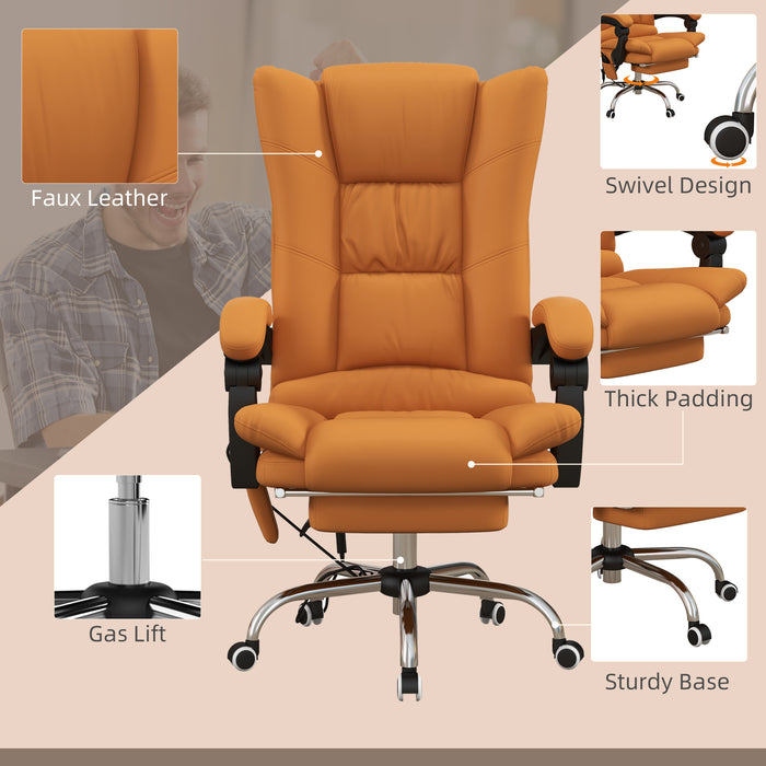 Vibration Massage Office Chair with Heat, PU Leather Computer Chair with Footrest, Armrest, Reclining Back, Brown