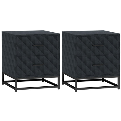 Bedside Table Set of 2, Nightstand with 2 Drawers, Steel Legs, Black