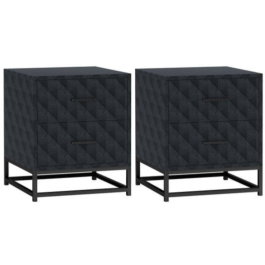 Bedside Table Set of 2, Nightstand with 2 Drawers, Steel Legs, Black