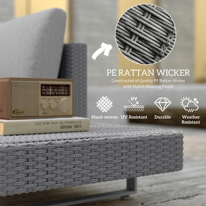 3pc Rattan Wicker Sofa Set with Tea Table & Cushions, Light Grey