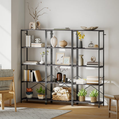 Industrial Bookshelf, Freestanding Bookcase, Dark Grey and Black