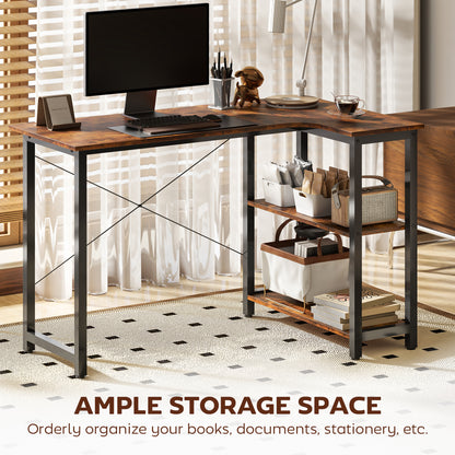 L-Shaped Computer Desk Study Workstation with 2 Shelves, Steel Frame