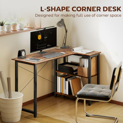 L-Shaped Computer Desk Study Workstation with 2 Shelves, Steel Frame