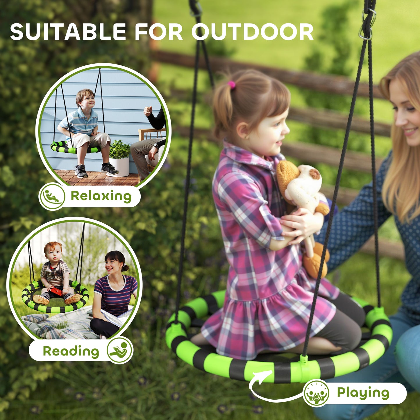 Kid Nest Swing Seat, 60cm Diameter Round Saucer Swing Set, Black