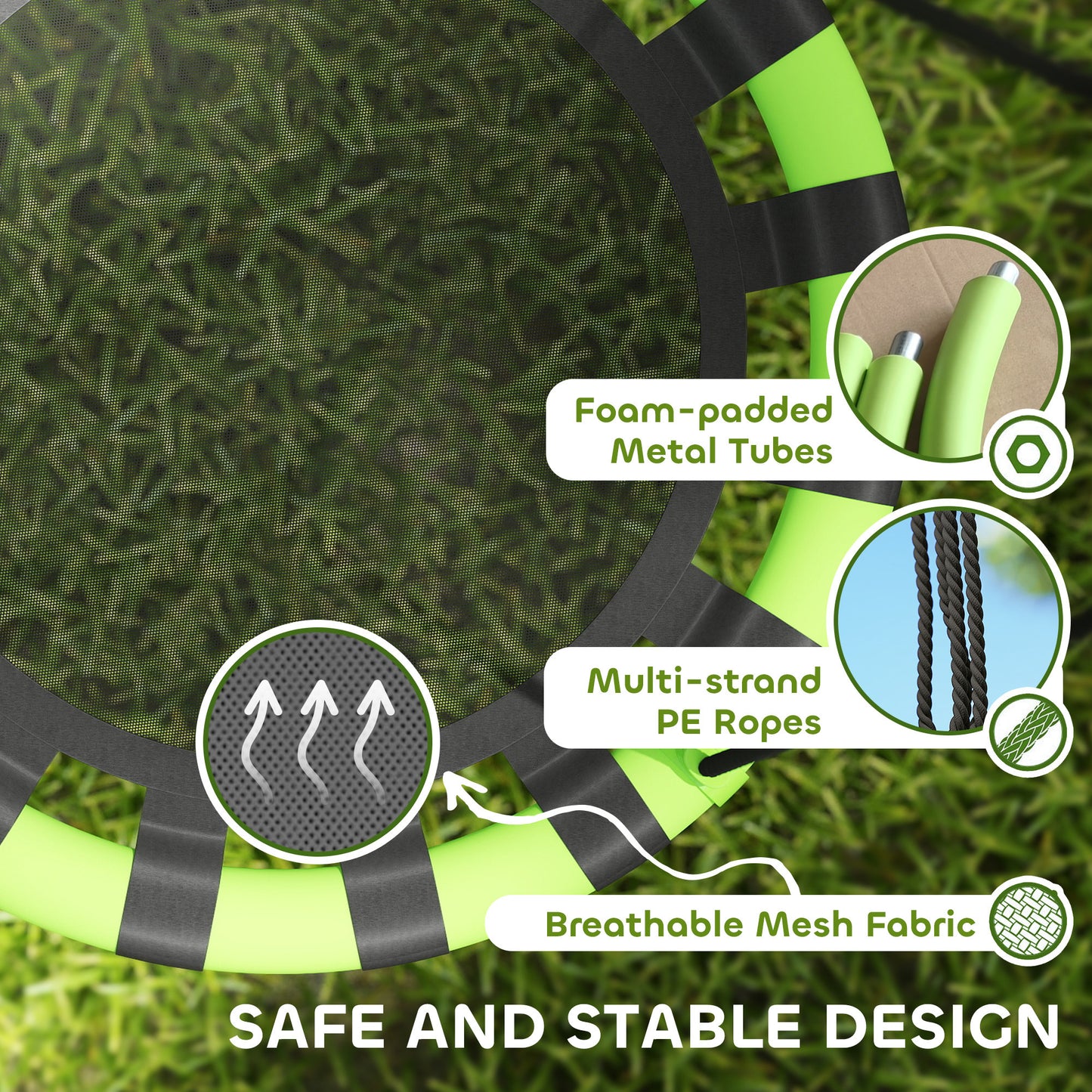 Kid Nest Swing Seat, 60cm Diameter Round Saucer Swing Set, Black