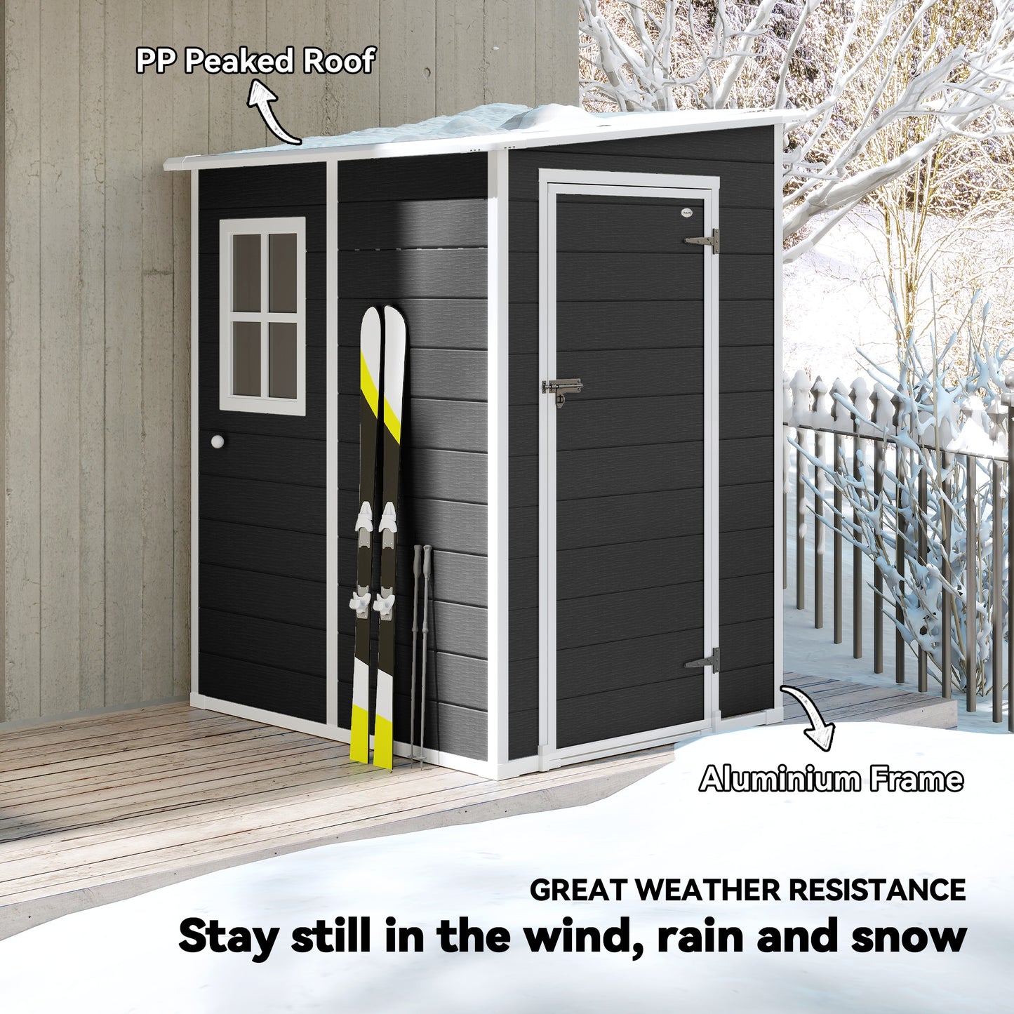 Lean to Garden Shed, Plastic Tool Storage House w/ Lockable Door