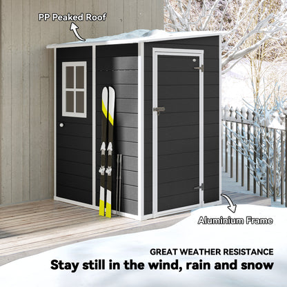Lean to Garden Shed, Plastic Tool Storage House w/ Lockable Door