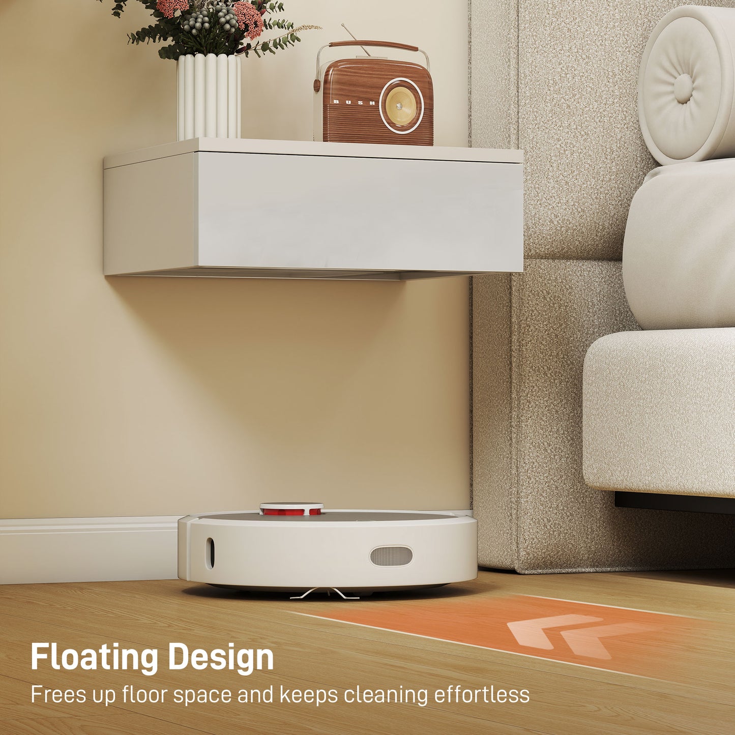 Wall Mounted Bedside Table with High Gloss Finish and Storage Drawer