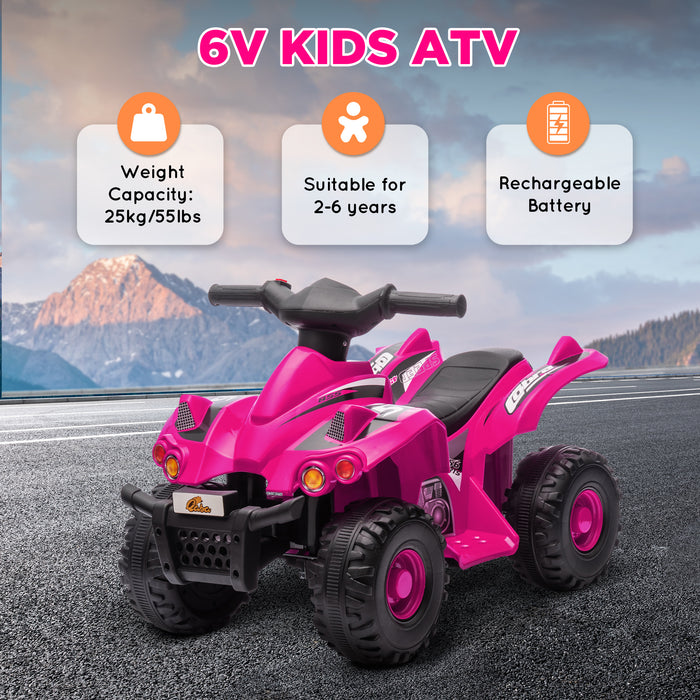 6V Kids Electric Quad Bike with Music, Forward Function, Pink