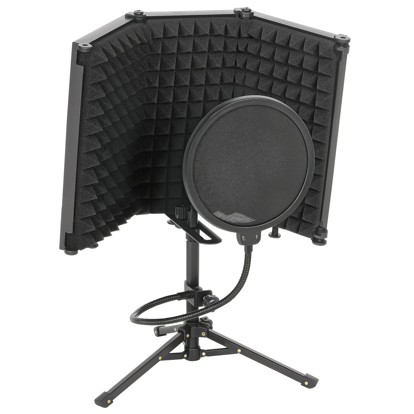 Studio Microphone Isolation Shield with Pop Filter & Stand, Black