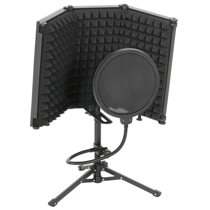 Studio Microphone Isolation Shield with Pop Filter & Stand, Black