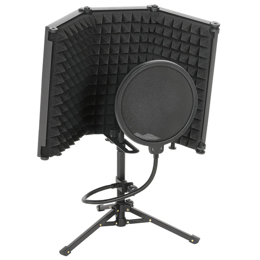 Studio Microphone Isolation Shield with Pop Filter & Stand, Black