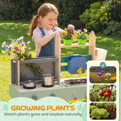 Mud Kitchen with Faucet, Kitchen Accessories, Garden Tools, Blue