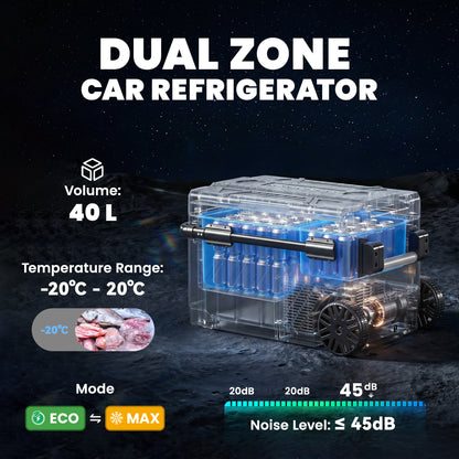 40L Compressor Car Fridge Freezer, Dual Zone with App Control