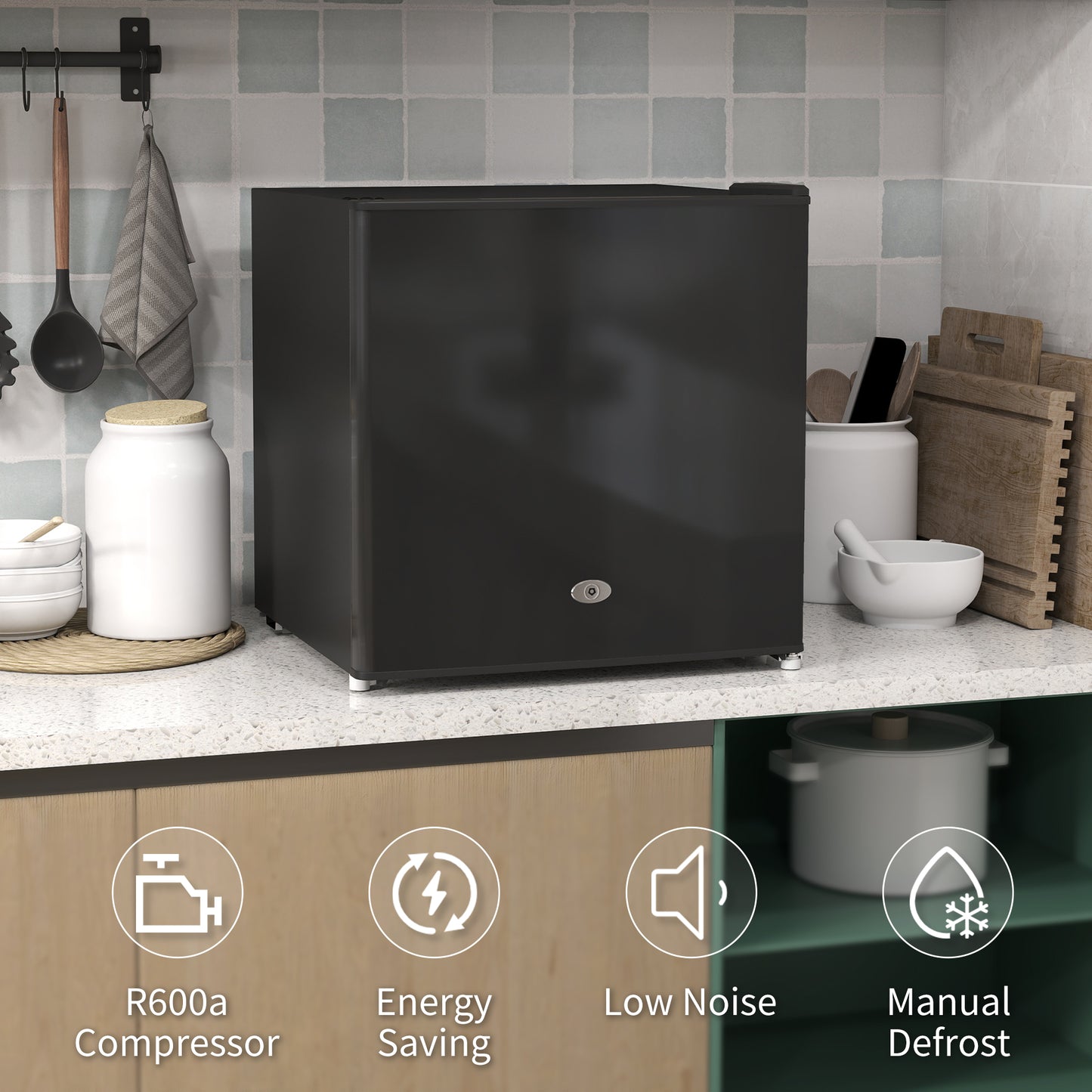 35L Tabletop Freezer with Removable Wire Shelf and Two Keys, Black