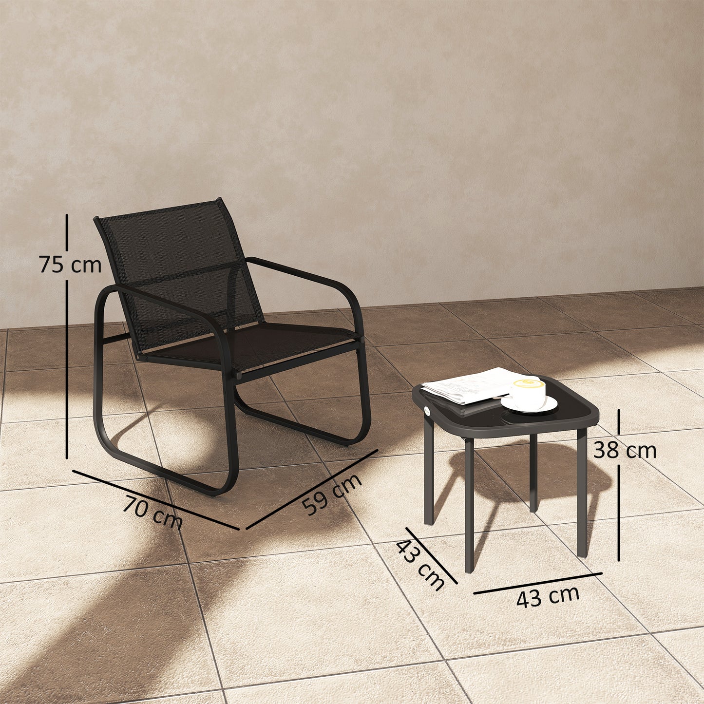 Garden Bistro Set, Metal Garden Furniture Set with Mesh Chairs