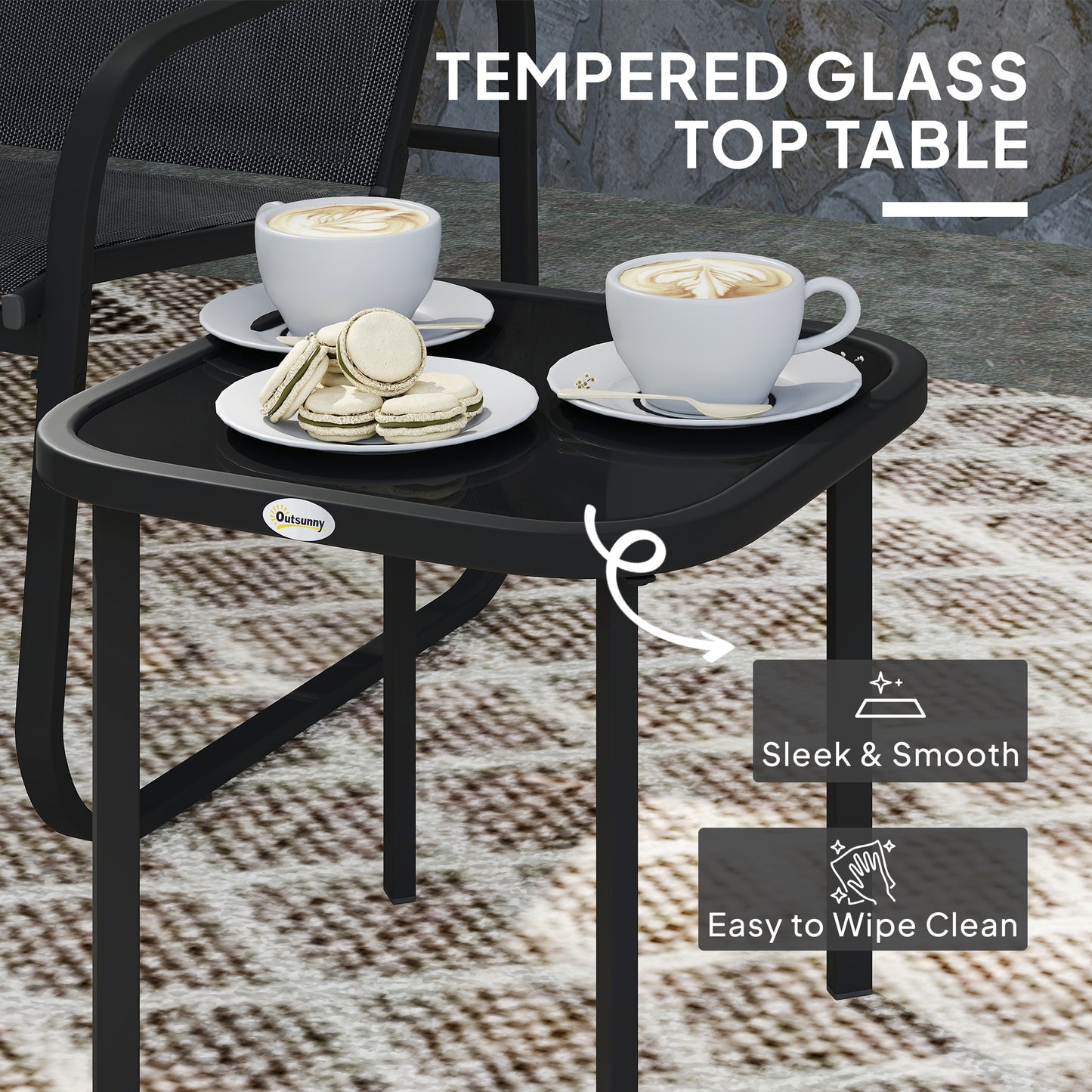 Garden Bistro Set, Metal Garden Furniture Set with Mesh Chairs