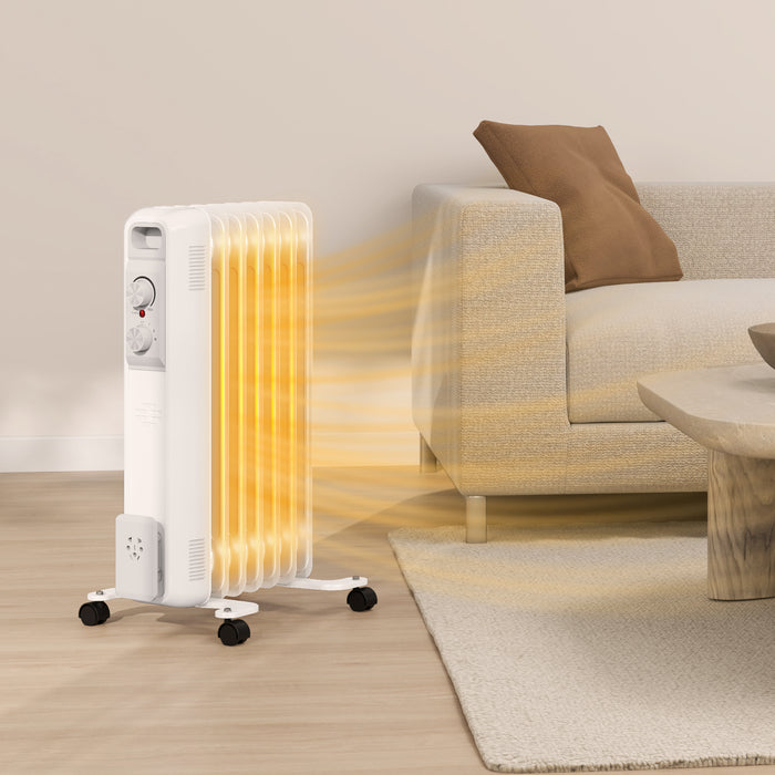 1500W 7 Fin Oil Filled Heater Radiator for Home, White