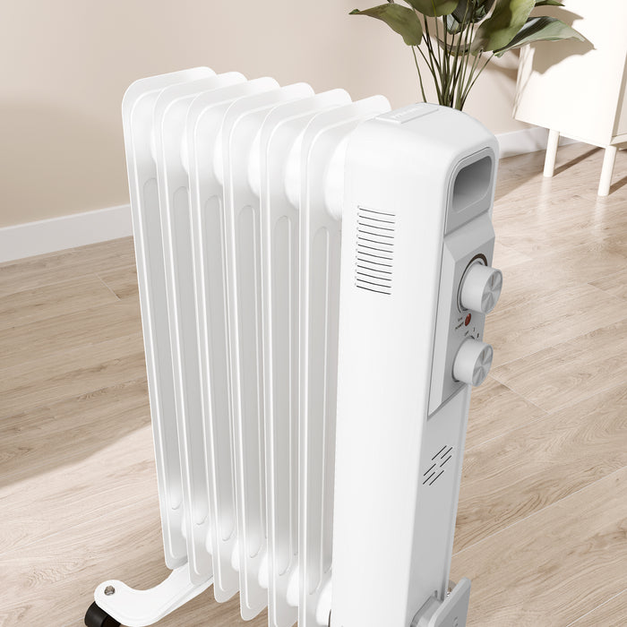 1500W 7 Fin Oil Filled Heater Radiator for Home, White