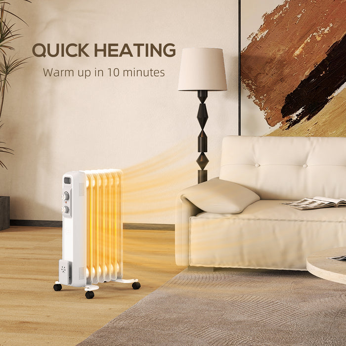 1500W 7 Fin Oil Filled Heater Radiator for Home, White