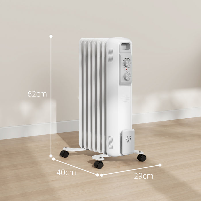 1500W 7 Fin Oil Filled Heater Radiator for Home, White