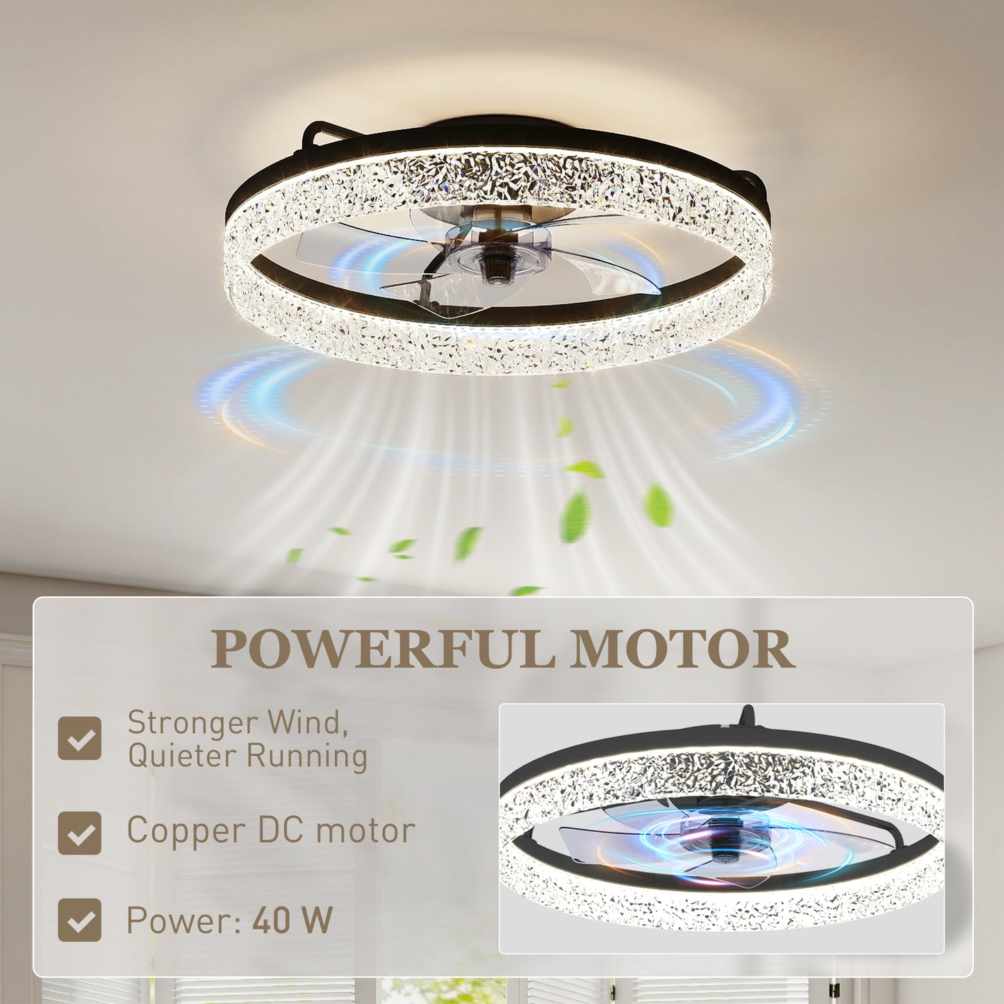 Ceiling Fans with Lights and Remote & App Control for Bedroom, Black