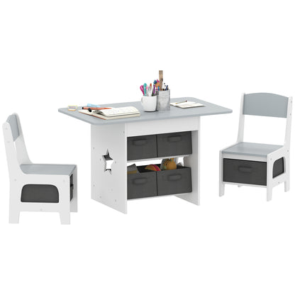 Kids Table and Chair Set with 6 Removable Drawers, Light Grey