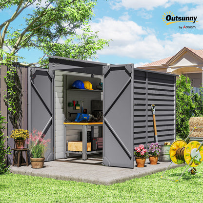 5 x 9ft Galvanised Metal Garden Shed with Foundation Kit, Outdoor Lean-to Shed, Tool Storage House with Lockable Doors, Gloves and 2 Air Vents for Patio, Garden, Grey
