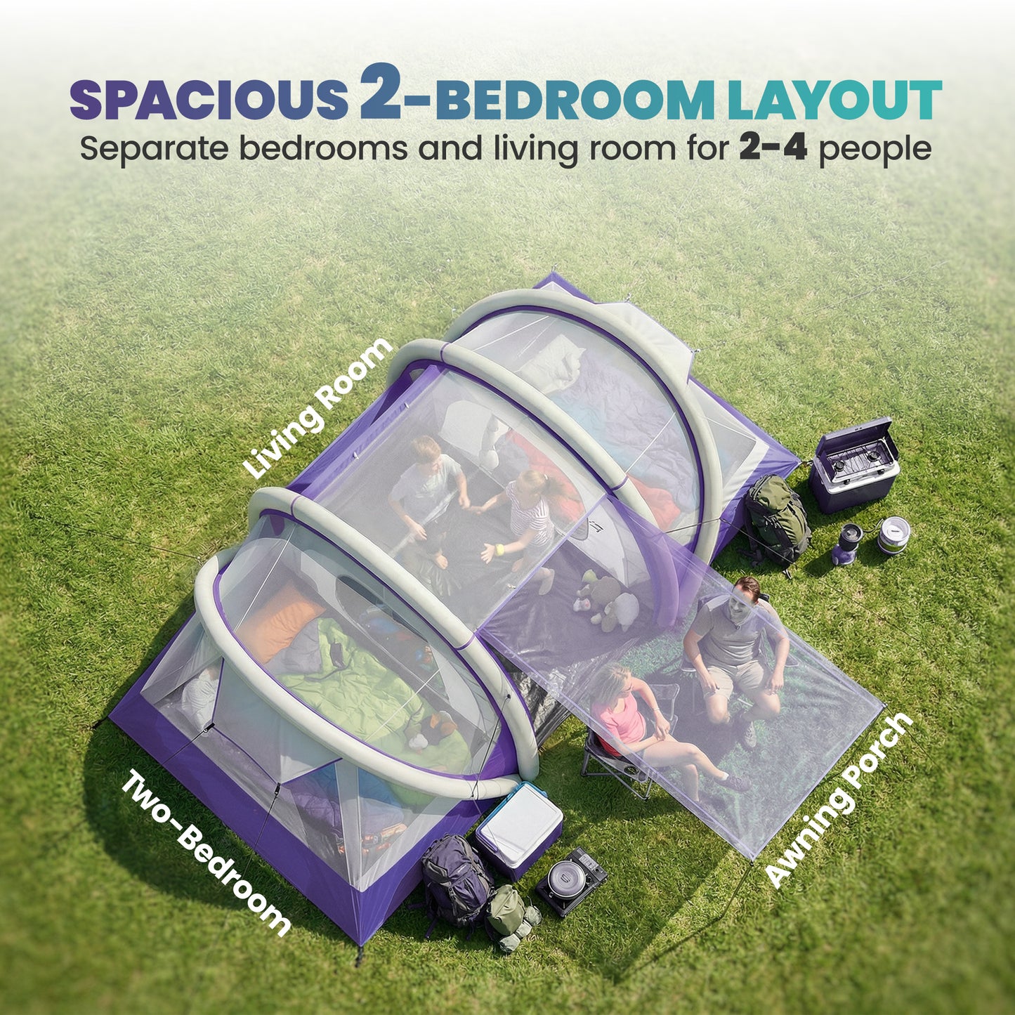 Inflatable Tent 3000mm Waterproof for 4 Person, Purple