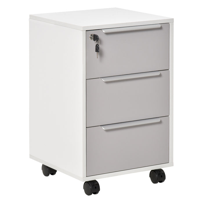 3-Drawer Locking File Cabinet Mobile Chest of Drawers Side Table on Wheels for Home Office, Bedroom and Living room