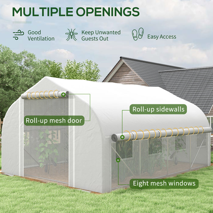 4x3m Walk-in Polytunnel Greenhouse, Zipped Roll Up Sidewalls, Tunnel Warm House Tent w/ PE Cover, Complimentary Plant Labels & Gloves