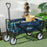 Pull Along Cart Folding Cargo Wagon Trailer Trolley for Beach Garden Use with Telescopic Handle - Blue