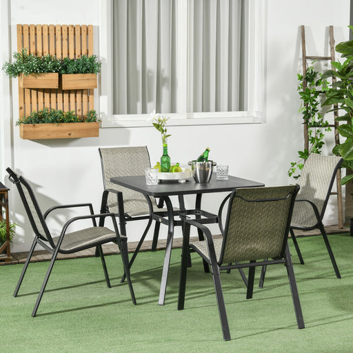 Stackable Outdoor Rattan Chairs Set of 4 with Armrests and Backrest, Mixed Grey