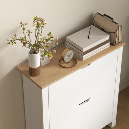 12-Shoe Storage Cabinet 4 Shelves 2 Drawers Tabletop High Gloss White