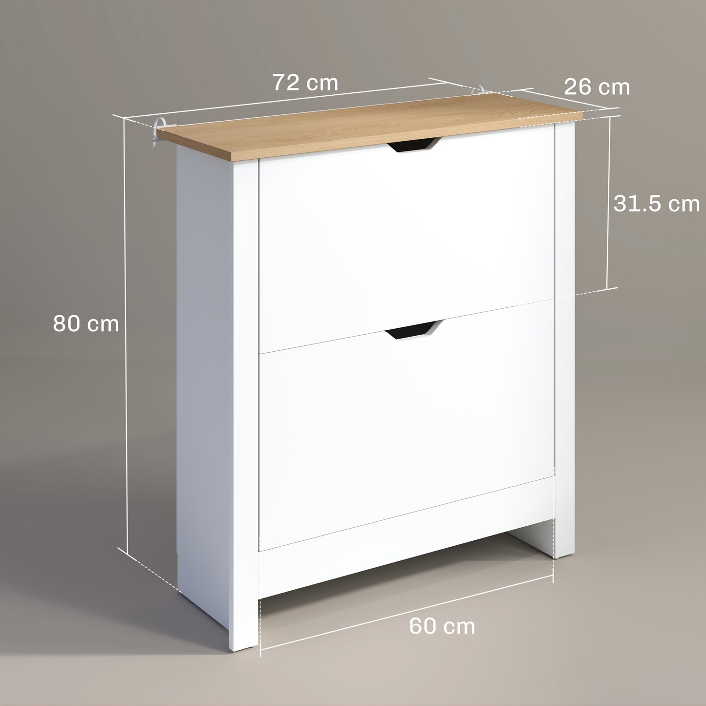 12-Shoe Storage Cabinet 4 Shelves 2 Drawers Tabletop High Gloss White
