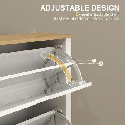 12-Shoe Storage Cabinet 4 Shelves 2 Drawers Tabletop High Gloss White