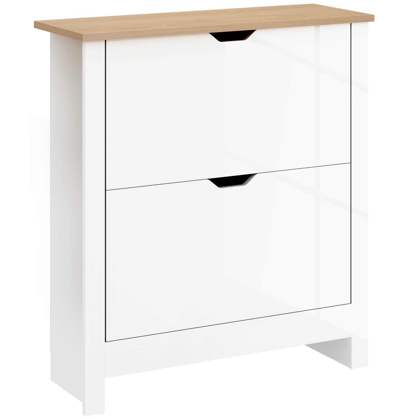 12-Shoe Storage Cabinet 4 Shelves 2 Drawers Tabletop High Gloss White